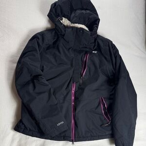 Koppen Womens Black Ski Jacket Pink Zip Hooded Winter Coat XL RN104141